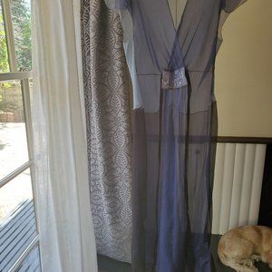Rozae Nichols Gauzy Silk Blue Dress with gold slip